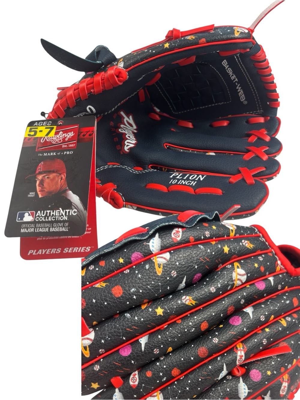 Rawlings Kids Navy & Red Space Theme Baseball Glove - 10 Inch - Ages 5-7 NWT